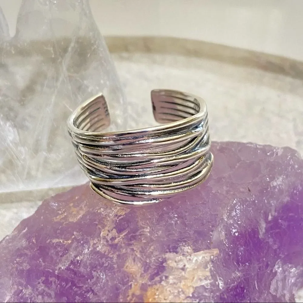 925 Sterling Silver Irregular Vintage Stackable Ring Adjustable 6-11